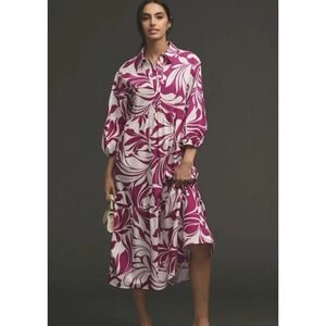 Anthropologie Maeve NWT Bettina Tiered Shirt Dress XS Petite Purple White Floral